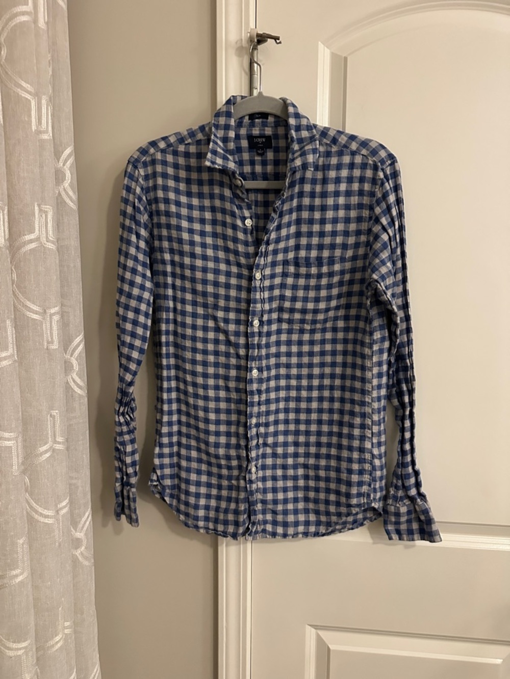 J. Crew Blue and White Gingham Button-Down Shirt
